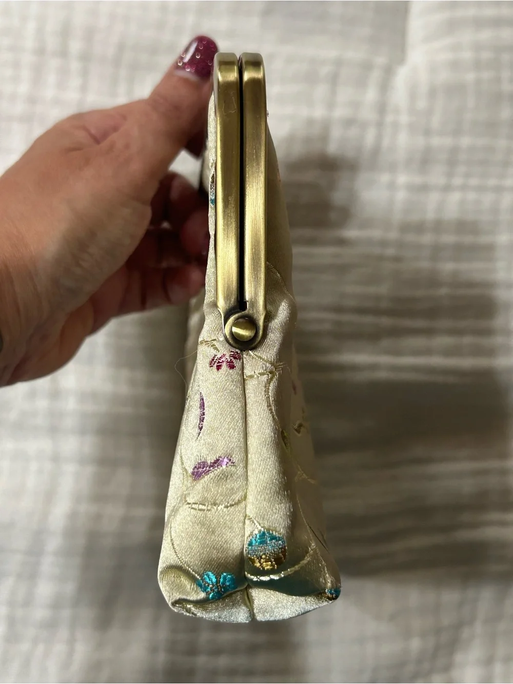 Handmade Satin and Dupioni Silk Kiss Lock Clutch Purse